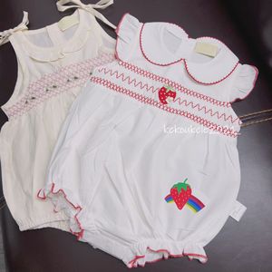 Summer Baby Girls Rompers Cute Strawberry Embroidery Clothes Cotton Newborn Princess Jumpsuit Infant Girls Short Sleeve Stripe Kids Clothing