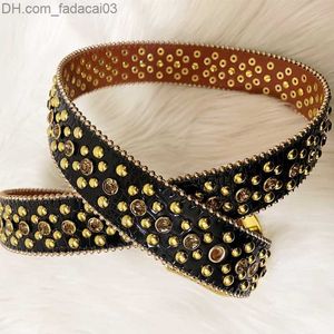 Belts NOWISBB Golden Rhinestone Strap Luxury Brand Men's Black Leather Strap Western Denim Crystal Stud Diamond Strap Women's Z230707