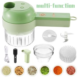 Fruit Vegetable Tools 4In1 Multifunctional Electric Cutter Slicer Garlic Mud Masher Chopper Cutting Pressing Mixer Food Slice 230706