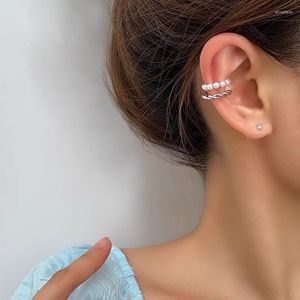 Backs Earrings Double-layer French Twist Metal Chunky Claw Pearl Ear Cuff Apathetic Style Simple Non-pierced Single For Women