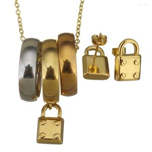 Серьги для ожерелья устанавливают женские ожерелья подвески украшения из нержавеющей стали золотой цветовой замок для обручального подарка
