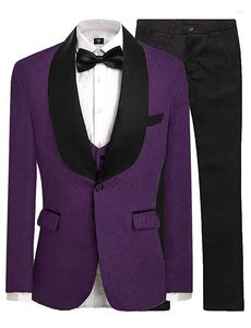 Ternos masculinos Marca Padrinhos Roxo Noivo Smoking Xaile Preto Cetim Lapel Homens Casamento Homem ( Jaqueta Calças Colete Gravata ) C493