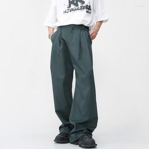 Calça Masculina Estilo Coreano Cor Sólida Simples Masculino Casual Na Moda Primavera Verão Perna Larga Reta Feminina Calças Na Moda W51