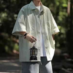 Men's Casual Shirts Striped Men Baggy Korean Fashion Summer Thin Streetwear Handsome 90s Vintage Smart Camisas Preppy Clothing