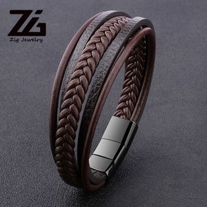 Catena ZG Bracciale da uomo in pelle intrecciata punk Cinturino con fibbia magnetica regolabile in acciaio inossidabile nero per regalo di gioielli da uomo 230706