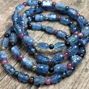 Strand Natural Kyanite Pixiu Tourmaline Beads Bracelet Handmade Crystal Quartz Jewelry Stretch Bangle Children Birthday Gift 1pcs