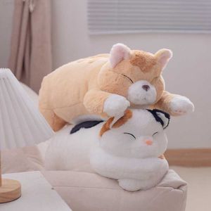 Gefüllte Plüschtiere, 45 cm, faule, dicke, sitzende Katze und 60 cm liegende Puppe, wie echte flauschige Kawaii-Plüschtiere, lebensechte Katze und Stofftier, L230707