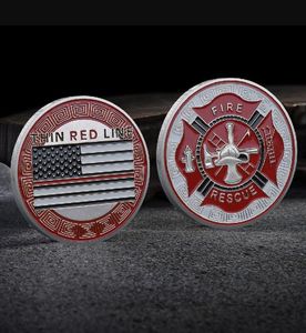 Arts and Crafts Fireman's red thin line Commemorative coin commemorative medal