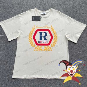 T-shirt da uomo Rhude Vintage Wheat Ear Print T-Shirt Uomo Donna Migliore qualità T-shirt oversize T-shirt T230707