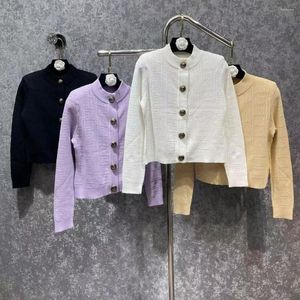 Women's Knits High Quality Women Fashion Autumn Vintage Cute Hollow Letter Jacquard Knitted Cardigan Sweater Top