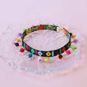 Collari per cani Collare per animali domestici personalizzato Collana gattino in poliestere colorato Accessori etnici retrò in pizzo Prodotti per cuccioli regolabili con perline