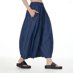 Calça feminina fofa algodão plissado de algodão desgaste para mulheres verão 2023 Casual Harajuku Wide perna calça jeans de cor capri