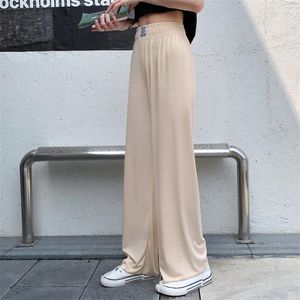 Womens Pants Amolapha Women Lce Silk Idle Loose Hanging High Waist Wide Leg Trousers SOWX