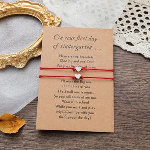 Charm Bracelets Jardim de Infância Dia 1 Cartão do Amor Moda Pulseira de Cera em Forma de Coração Corda de Tecido