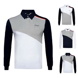 Erkek Polos Golf Giyim Erkekler Sonbahar Uzun Kol Polo Boyun Elastik Açık Hava Spor Moda Sıradan Polo Gömlek Dayanıklı Top 230707