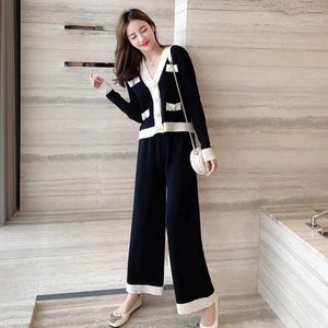 Women's Two Piece Pants 2023 Autumn And Winter Women Single Breasted Long-Sleeved Sweater 2pcs Fashion Sets Female Comfy Lounge Suit