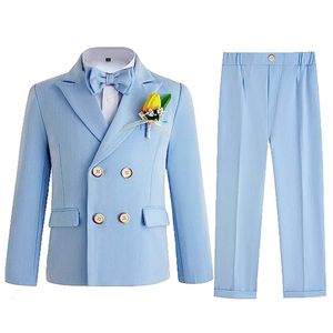 Suits Baby Boys Blue P ography Suit School Kids Formal Ceremony Costume Children Birthday Wedding Party Dress Performance Tuxedo Set 230707