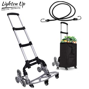 Hand Carts Trolleys 150KG All Terrain Stair Climbing Cart Hand Truck with Bungee Cord Folding Trolley for Upstairs Cargo with 6 Crystal Wheels 230706