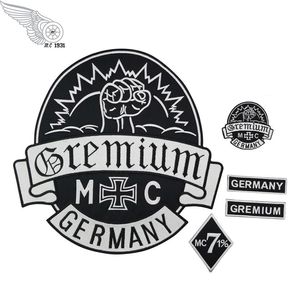 GREMIUM Tyskland Broderade lappar Full Back Storlek Patch för jacka Iron On Clothing Biker Väst Rocker Patch249C