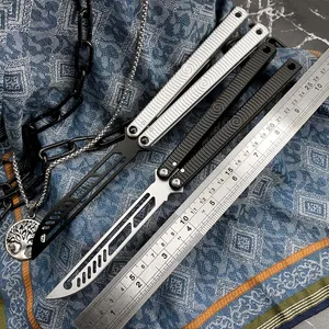 Novo Magic Balisong Butterfly Free-Swinging Trainer Knife Channel Aviation Bushing System Alumínio 6061-T6 440 Lâmina para iniciantes