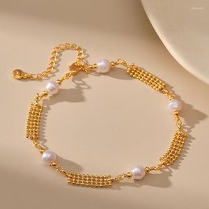 Ankelband Elegant White Pearl Mode 18k guldpläterad metallkedja Dam Anklet Justerbar längd Högkvalitativa smycken Drop Ship