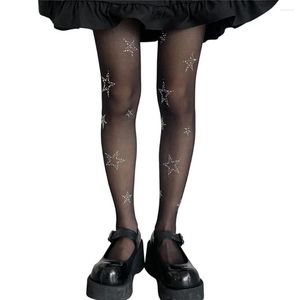 Women Socks Nightclub Pantyhose High Elasticity See-through High-Waist Sexy Rhinestone Star Pattern Stockings Costume