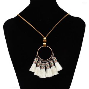 Hänge Halsband Kinesisk Vintage Vit Svart Rosa Tofs Fan Halsband För Kvinnor Bohemian Ethnic Bib Long Statement Tribal Maxi Smycken