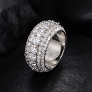 Luxus 5 Reihen Moissanit Ring Pass Diamant Tester 925 Sterling Silber Glänzend Modeschmuck Ringe Moissanit Ring Männer