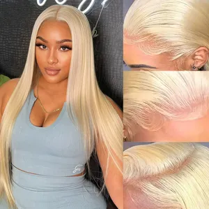 613 honigblonde gerade Spitzenperücke Echthaarperücken für Frauen Remy 150 % 26 Zoll transparente 13x4 Spitzenfrontperücke