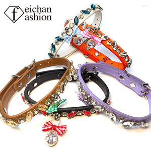 Dog Collars Feichan Diamond Jewelry Decorated Cat And Fashion Collar Can Be Customized With Pet Name Top Grade Leather Design