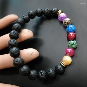 Strand Wholesale Chakra Bracelet Men Black Lava Healing Balance Beads Reiki Buddha Prayer Natural Stone For Women