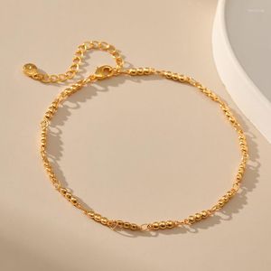 Tornozeleiras de corrente de contas pequenas douradas Tornozeleira feminina simples banhado a 18k tamanho ajustável fácil de combinar joias da moda festa