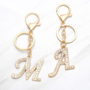 Keychains FLOLA Gold Color Rhinestone Letter Keychain For Car Key Bag Holder Big Pendant Initial Keyring Alloy Jewelry Gifts Kcha038