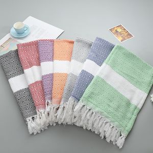 100*180cm Turkish Towel Blanket Home Geometric Sofa Blanket Woven Jacquard Handmade Tassel Blanket Turkish Beach Towels Bedding Home Textiles Q290