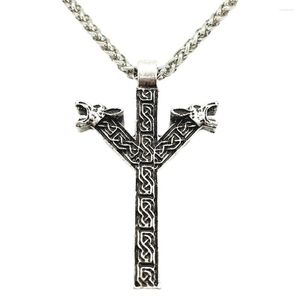 Hänge Halsband Norse Runes Algiz Skyddsamulet Varghuvuden Talisman Viking Halsband Smycken