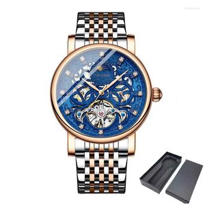 Armbandsur Herr Rose Gold Tourbillon Automatiska Klockor Skelett Mekanisk Armbandsur För Herr Business W/ Diamond Relogio Masculino