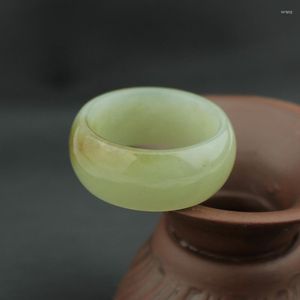 Klusterringar Naturlig Rå Hetian Vit Grön Ade Ring Handsnidad Utsökt Jade Herr Smycken Present Jadeite