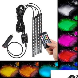 Altri accessori interni 4 in 1 Car Inside Atmosphere Lamp 48 Led Decorazione Illuminazione Rgb Telecomando wireless a 16 colori 5050 Ch Dh2Ke