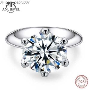 Med sidoningar med sidogenor Anujewel 5 D Färg Big Wedding Ring for Women 18K Gold Plated 925 Silver Solitaire Single Rings Wholesale 230227 Z230710