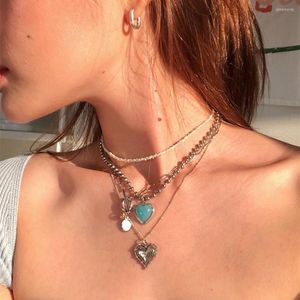 Girocollo Reteo Personalità Acciaio al titanio Collana con perline colorate in pietra naturale per donna Gioielli di moda con perle irregolari