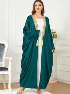 Odzież etniczna Tassel Kaftan otwórz Abaya kobiety cekiny aplikacje Batwing muzułmański kardigan kimono długa sukienka marokański dubaj Abayas zielony