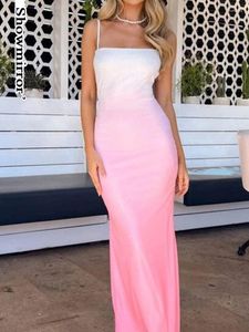 Fritidsklänningar Söt Rosa Gradient Rygglös Maxiklänning Kvinnor Elegant Festklubb Födelsedagskläder Ärmlös Sumdress Bodycon Vestidos Mujer