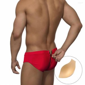 Roupa de banho feminina sexy masculina com zíper nas costas sólida cintura baixa biquíni praia surfe cuecas de banho de nylon gay bolsa almofada push up maiô de banho