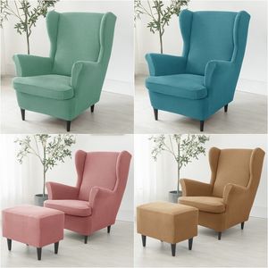 Chair Covers Stretch Wing Chair Cover Polar Fleece Wingback Sofa Covers Elastic Spandex Armchair Cover with Cushion Cover Furniture Protector 230706