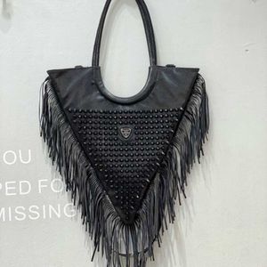 Women's bag rivet triangular tassel bag Single Shoulder Messenger Handbag large capacity bag wide shoulder strap bag 230707