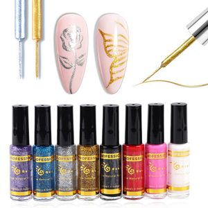 Nail Gel Japan Art Liner Nail Polish 1Stroke Line Painting Pen 8mlpc Silver Gold Glitter Manicure DrawString Nail Polish GF20# 230706