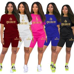 Женские брюки с двумя частями эст Queen Print Women Solut Sport Quick Dry Shirt Set Casual Set Set Set Set Tope Tee Top Biker Shorts 230707