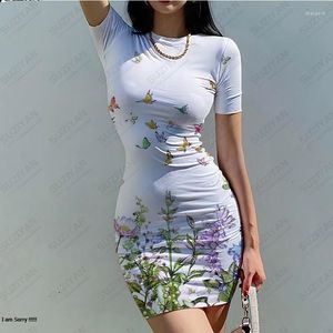 Abiti casual 2023 Summer Women # 039; s girocollo manica corta vestito attillato sexy e semplice stampa 3D Street Hip Wrap traspirante