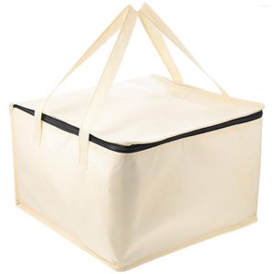 Conjuntos de louças lancheiras isoladas com isolamento de bolo bolsa de armazenamento porta-pizza portátil 35X35X23CM sacola de panificação pano bege piquenique