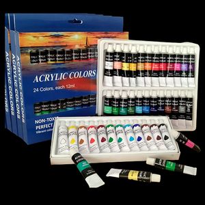 Målning Tillbehör 1224 Färger Akryl färg Tube Set för tyg Canvas Trä Rich Pigment Artister Pintura Acrilico 230706